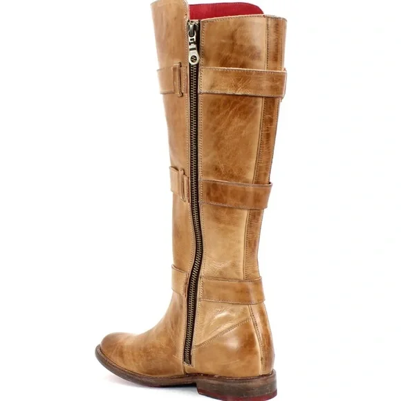 BedStu Tan Leather Knee-High Boots with Buckles; NWOT with box - Picture 4 of 6